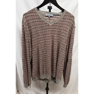 Hickey Freeman Vintage Men's V-Neck Flax Blend Knit Italy Pullover Sweater XL